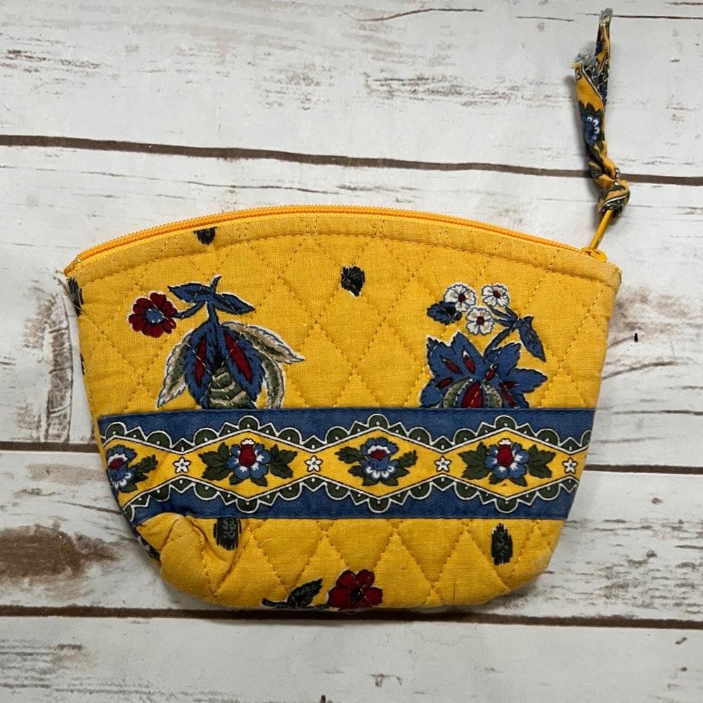 VTG Vera Bradley Cosmetic Pouch Yellow Floral‎ Quilted Cotton Zipper Bag OS